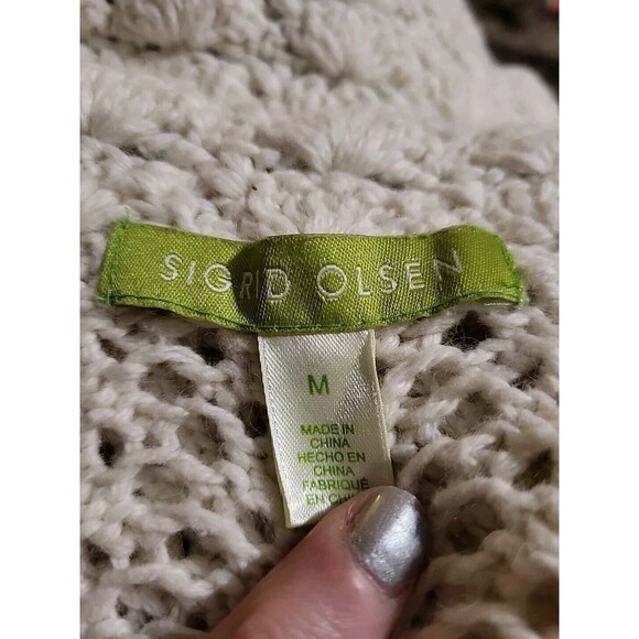 Sigrid Olsen Signature Knit Crochet Open Duster Cardigan Size Medium - Picture 12 of 13